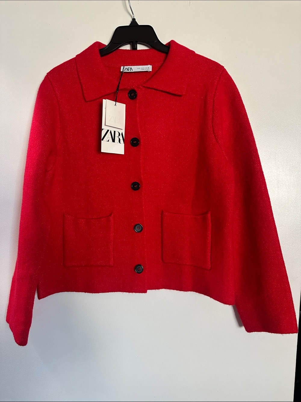 Zara Women’s Bright Red Button-Up knit cardigan